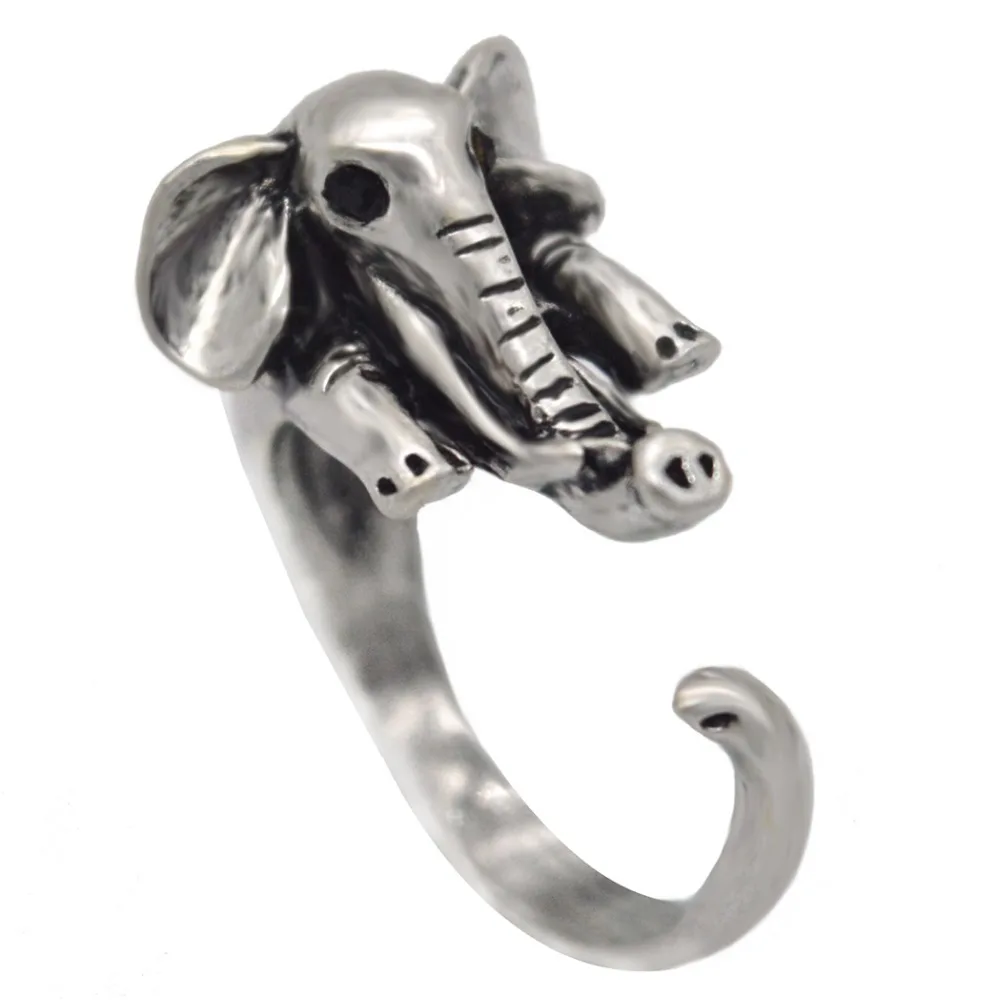

QIAMNI New Style 10pcs/lot Wholesale Adjustable Fashion Elephant Animal Ring Punk Gift bijoux for Women and Girls