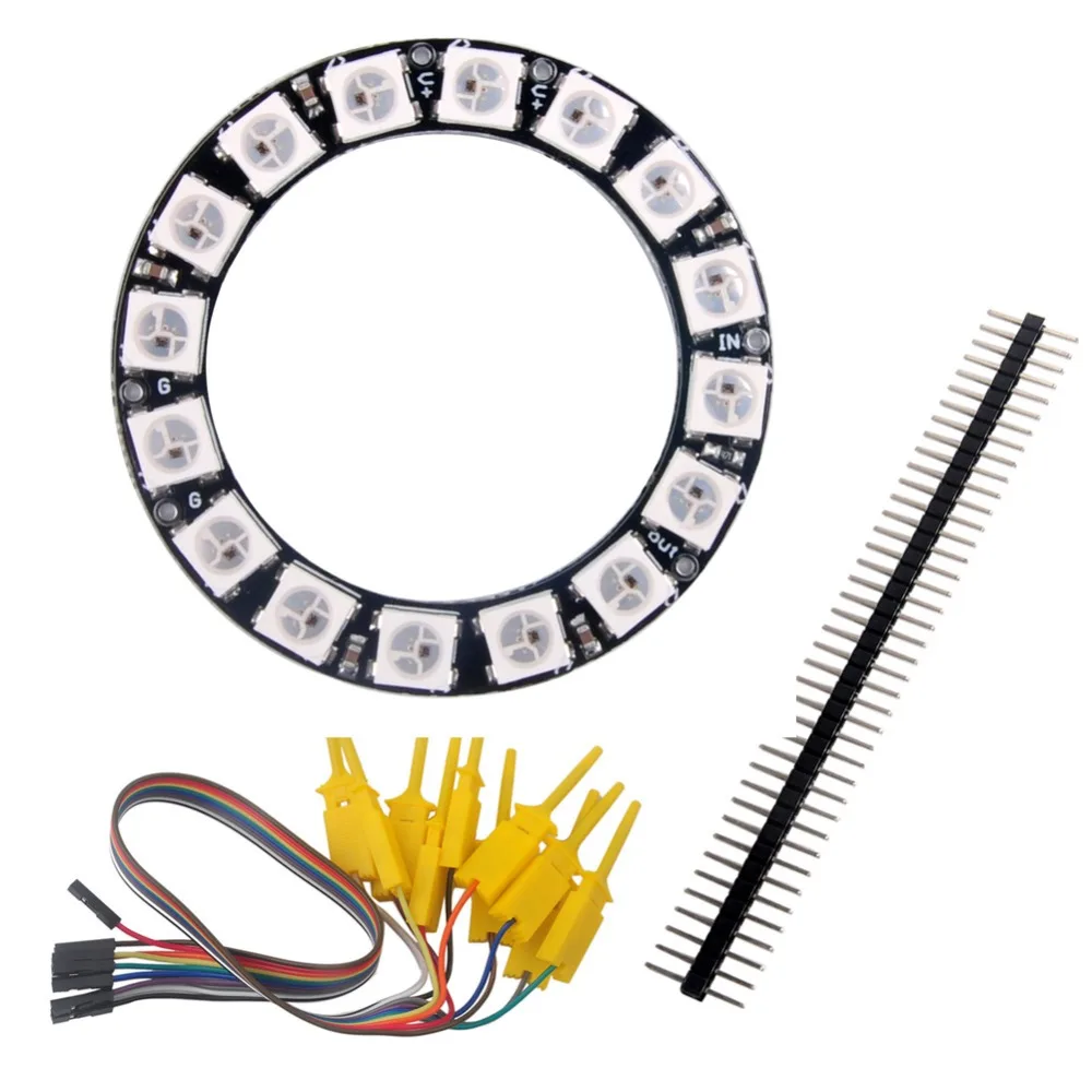 

16 Bits WS2812 5050 RGB LED Ring Light w/ Integrated Drivers + 40Pin 2.54mm Single Row Straight Pin Header Male+Test Clip