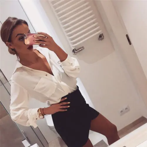 

Women Leopard Print Top Long Sleeve V-Neck Autumn Loose irregular Shirt 2019 Office Lady Workwear Casual Elegant Shirt
