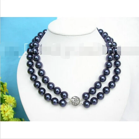 

2row round navy blue south sea shell pearls necklace 92 ^^^@^Noble style Natural Fine jewe FREE SHIPPING