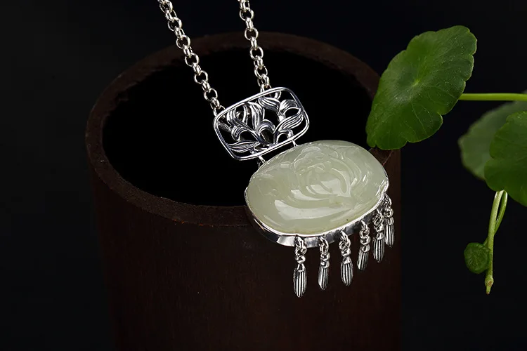 KJJEAXCMY Fine jewelry S990 чистого серебра Павлин hollowed мозаики jade Синий Песок камень Гонконг Jade Pendant