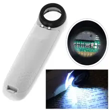 

White Color 2-LED 40x Mini Portable Magnifier Pocket Handheld Photoelectric Magnifier Reading Loupe with Light illumination