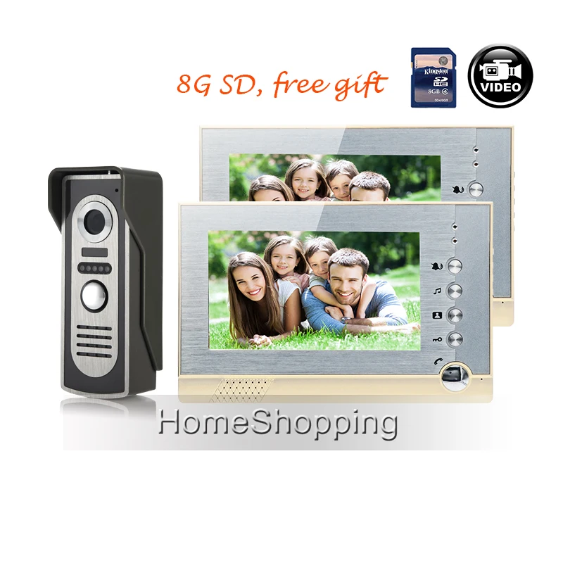 

FREE SHIPPING New 7" Color Screen Video Intercom Door Phone System + 2 Recording Monitors + Outdoor Doorbell Camera Wholesale