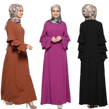 

Women Long Sleeve Maxi Dress Islamic Abaya Jilbab Vintage Ruffle Bell Sleeve Kaftan Robe Fashon Casual Loose Maxi Robes Ramadan