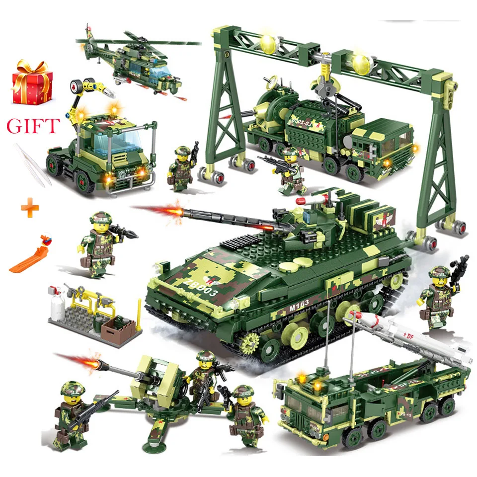 

2 in 1 Military Tank Field Force Building Blocks Gifts Assemblage Educational Model Bricks Helicopter Kids Toys