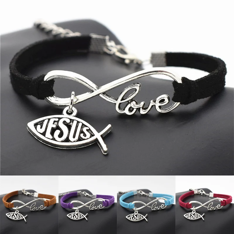 10pcs/lot Wholesale Antique Silver Cross Jesus Fish Charms Infinity