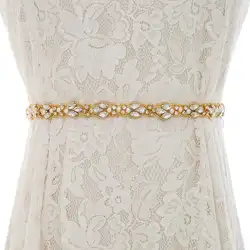 Золотой Хрустальный пояс невесты жемчуг стразы свадебный пояс ручной пояс с бисером для невесты для алмазного платья S132G