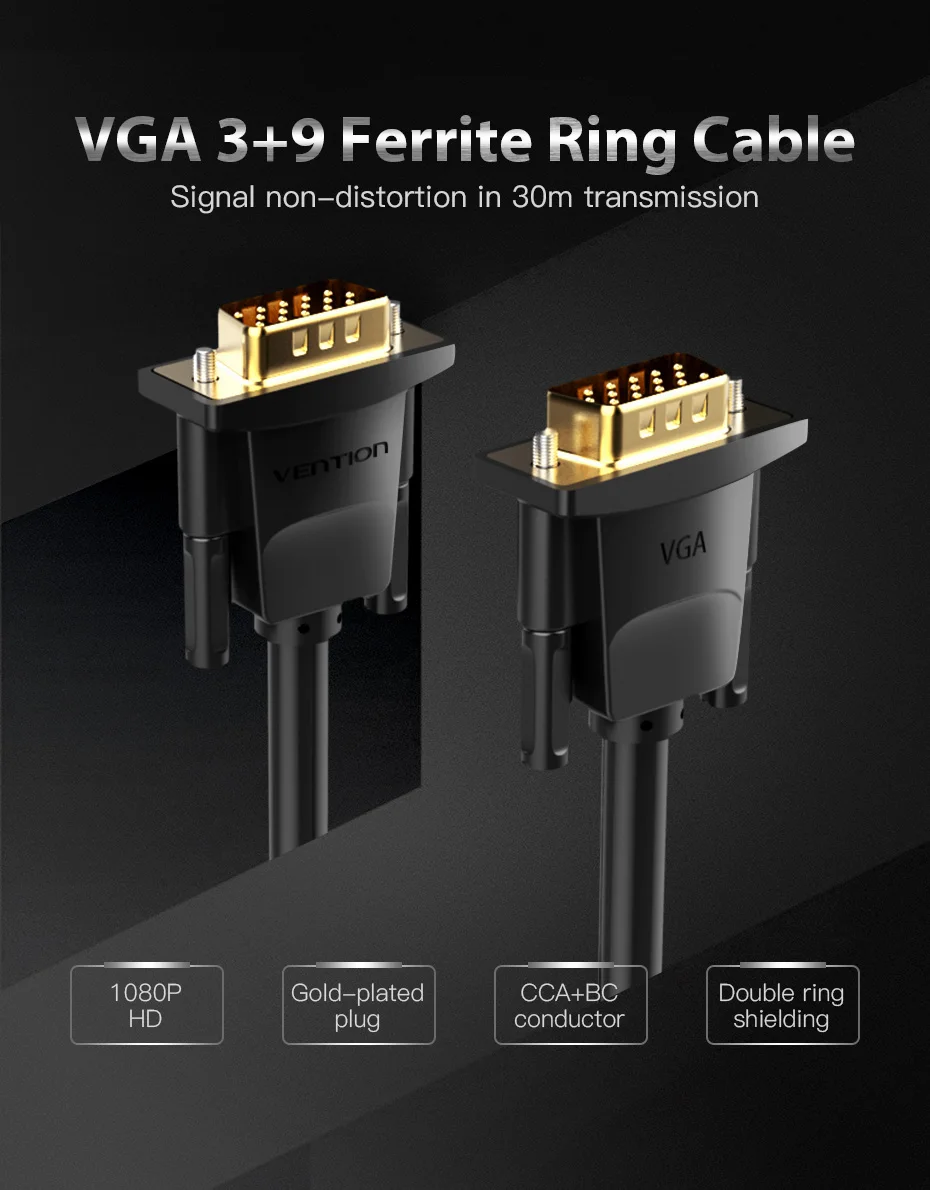 Vention VGA кабель 3+ 6 Плетеный экранирующий VGA к VGA кабель «Папа-папа» для HD tv PC ноутбук tv Box Проектор Монитор кабель vga