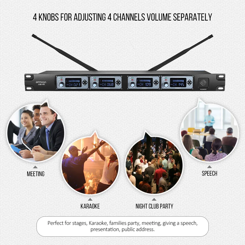Ammoon 4 т Профессиональный 4-канальный UHF Беспроводной микрофон гарнитуры Системы 4 mic 1 Беспроводной приемник