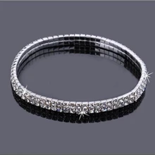 Модные браслеты для женские ножные браслеты 2-ряд Сексуальная и блестящие стразы растягиваемый браслет на ногу свадебные ботильоны цепи Прямая