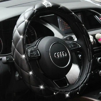 

1pc 38cm 15 inch Car Steering Cover Decoration for Girls Women Ladies Leather Diamond Auto Steering Wheel Cover Wrap Protector