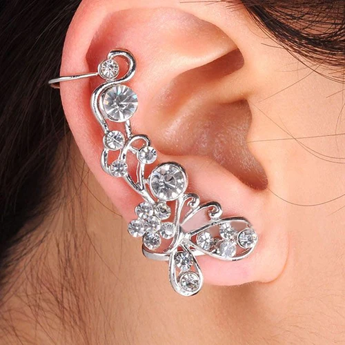2018 Retro Crystal Butterfly Flower Earring Wrap Clip On For Right Ear Cuff
