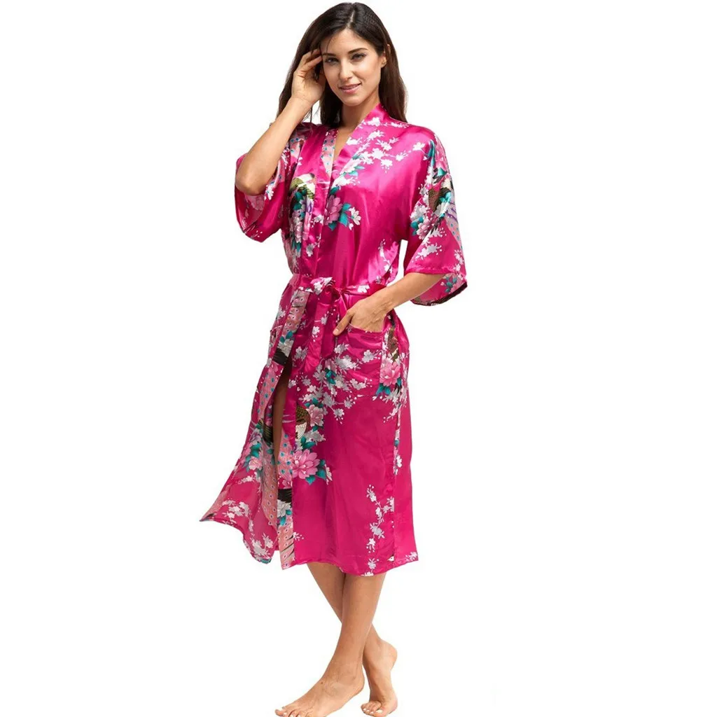 

Satin Robes Women Plus Size Simulation Silk Print Gown Bath Robe Lingerie Sleepwear Bridesmaid Robes Wedding Dressing Gown