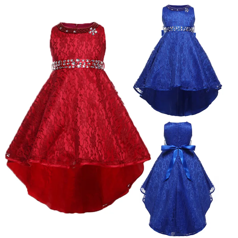 

Kids Prom Dresses Child Girls Hi-Lo Lace Embroidery Pageant Wedding Dress Flower Girl Ball Gowns Ceremony Carnevale Clothing