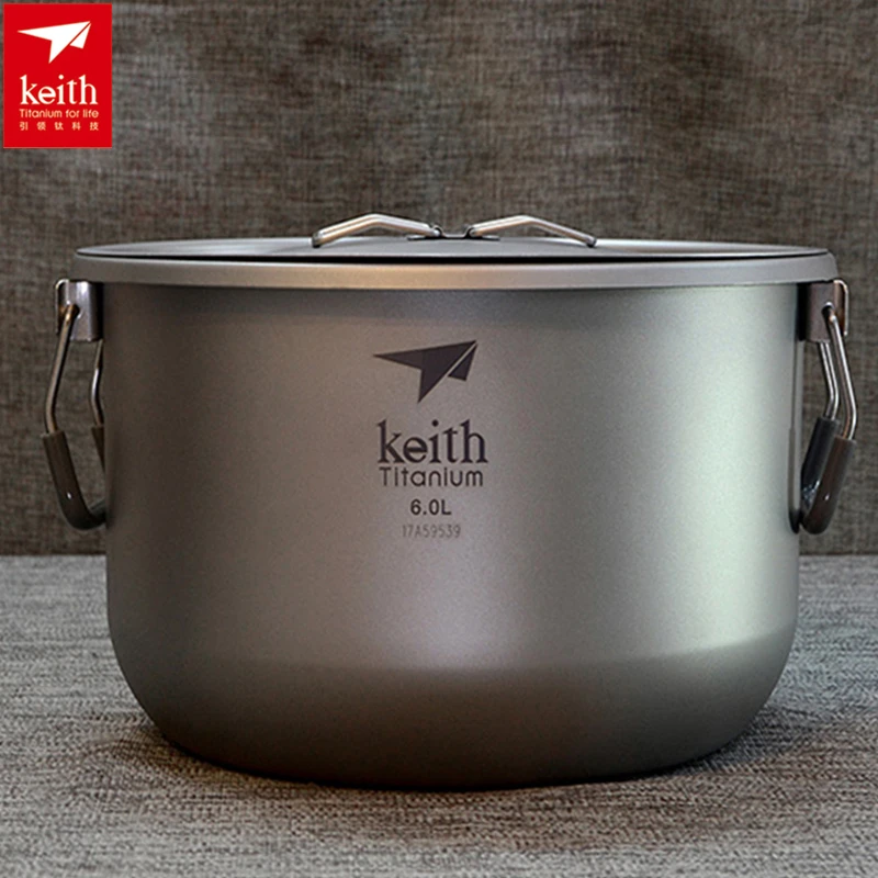 Keith titanium Pot 6L суповый горшок Титановая посуда для кемпинга, походов, охоты, пикника, кухонной утвари Сверхлегкий 870 г Ti8301