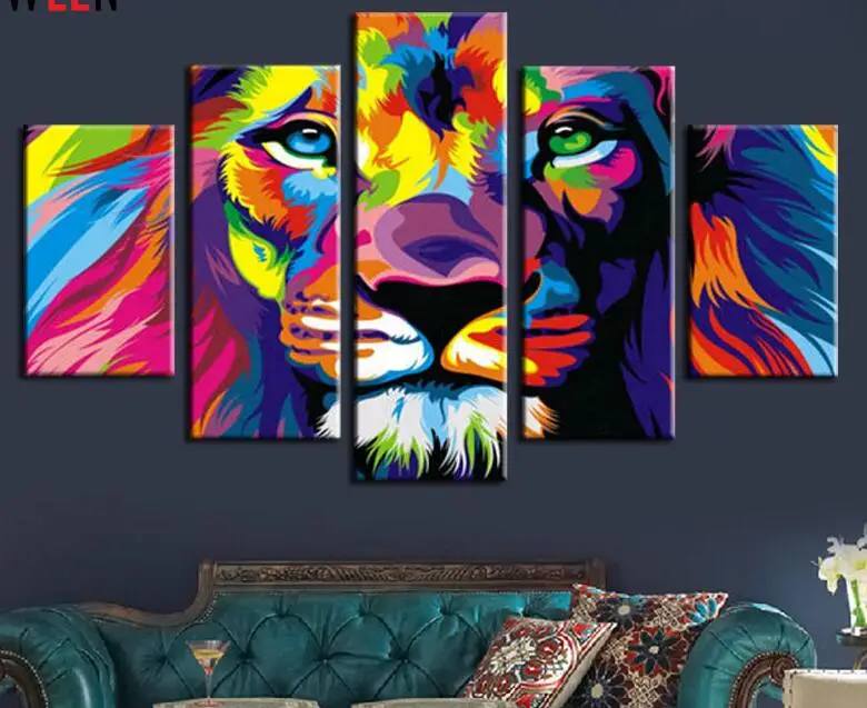 5-Piece-color-print-font-b-Lion-b-font-font-b-King-b-font-Animal-Abstract