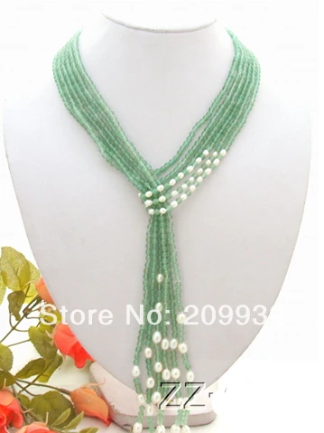 

FREE SHIPPING>>>@@ AS3520 3Strds 50" White Pearl&Round Aventurine Necklace