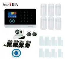 SmartYIBA Wireless Home Security WIFI GSM Alarm APP Control Network IP Camera Touch Keyboard Wireless Alarm With Blue Siren
