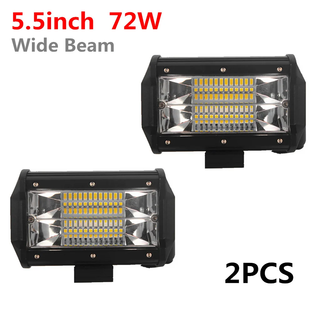 

2PCS 5.5 inch 72w Double Rows IP68 waterproof 12v flood beam 4x4 offroad car boat straight truck 12v LED work light