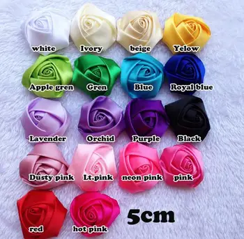 

100pcs/lot 5cm 18colors Newborn Handmade Soft Satin Rose Flowers Artifcial Solid DIY Fabric Flowers wedding flowers accessories
