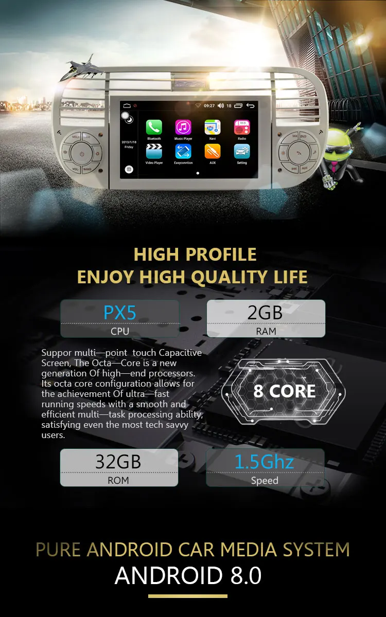 Flash Deal TOPBSNA Android 8.0 Car DVD Player For Fiat 500 Abarth 2007 2008 2009-2015 GPS 1 Din Car Radio Multimedia WIFI Stereo Headunit 1