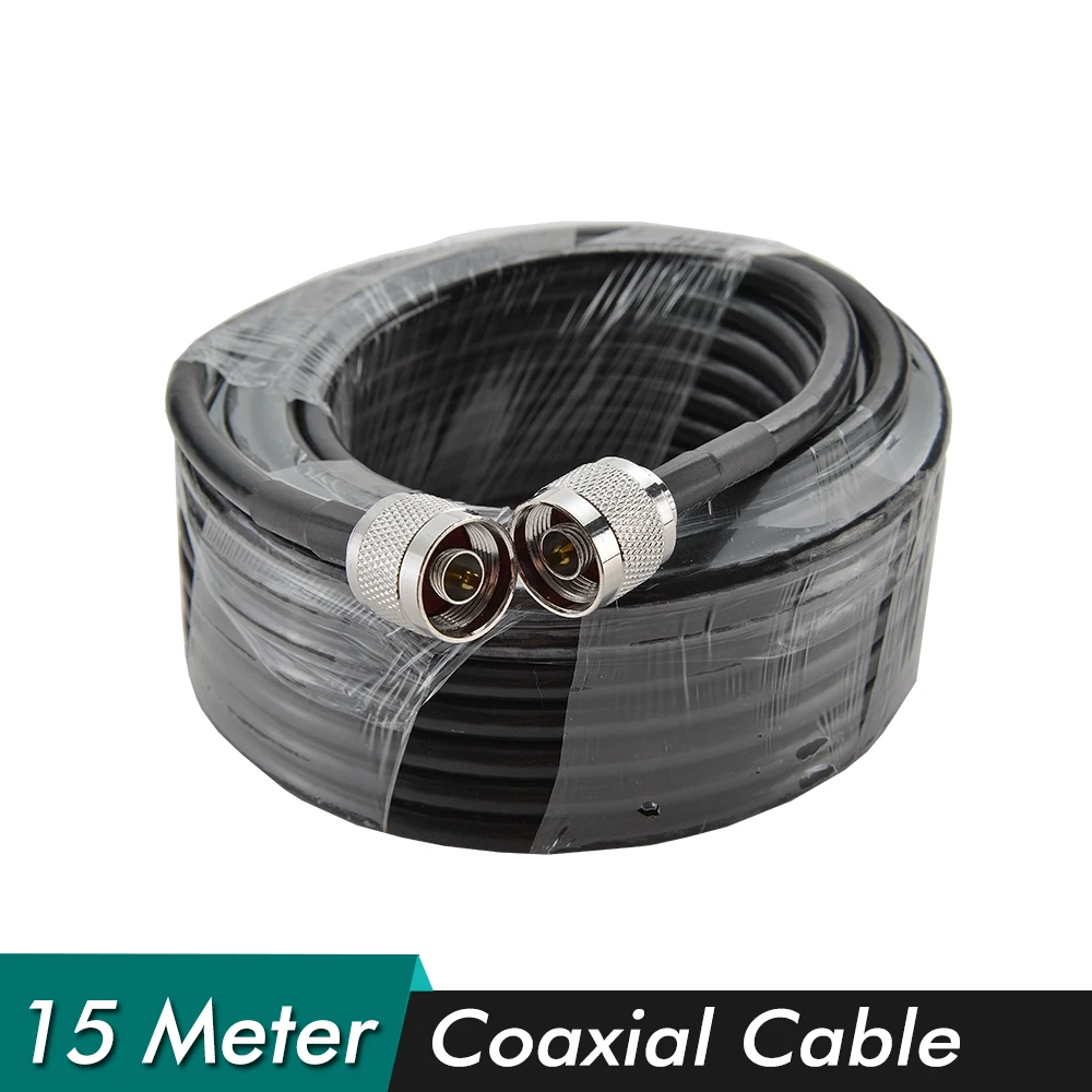 15 Meters Black 50-5 Coaxial Cable N Male Connector Low Loss Signal Cable Connect with Outdoor/Indoor Antenna and Signal Booster