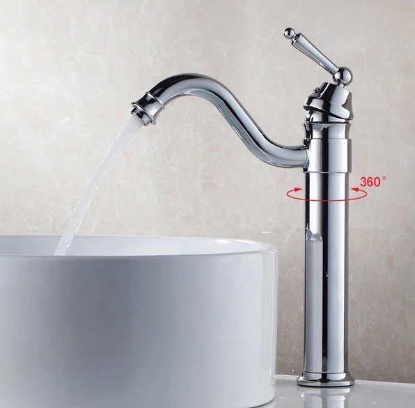 Polished Chrome Brass Gooseneck Single Handle Swivel Kitchen Bathroom Sink Basin Faucet Mixer Taps anf207
