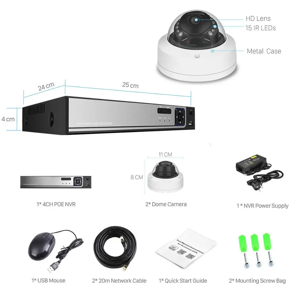 4CH 5.0MP POE NVR комплект 1080 P 5.0MP безопасности Система наблюдения ссtv металлический для эксплуатации в помещении Вандал-надежная ip-камера 2MP P2P видео набор для наблюдения