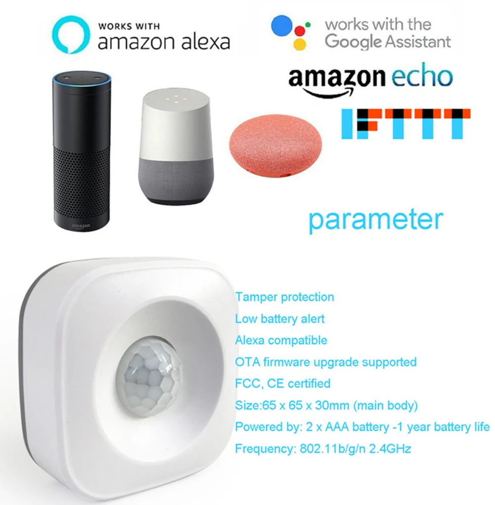 

Motion PIR Sensor Detector WIFI Movement Sensor Smart Life APP Wireless Home Security System compatible for Alexa Drop shipping