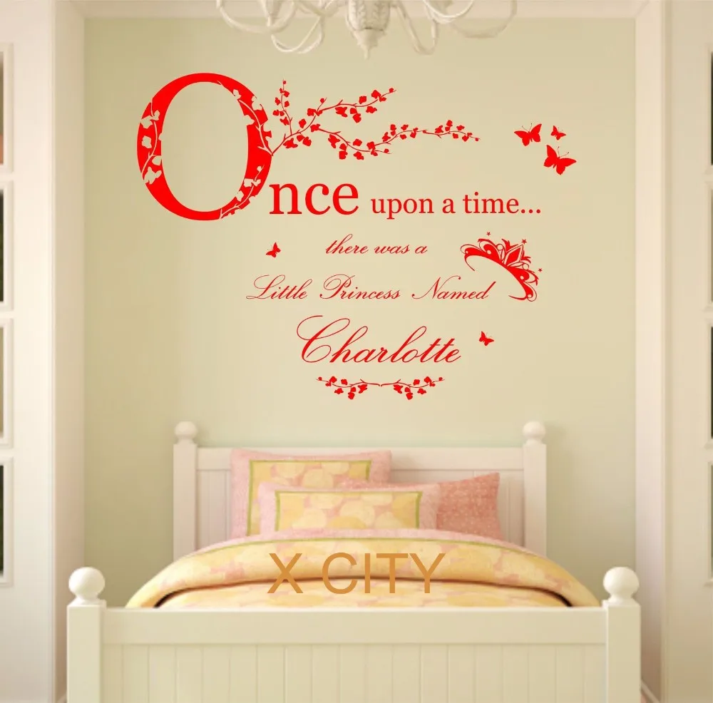 Wall Sticker Princess Personalised Name Once upon a time Girls Vinyl Decal DF77 