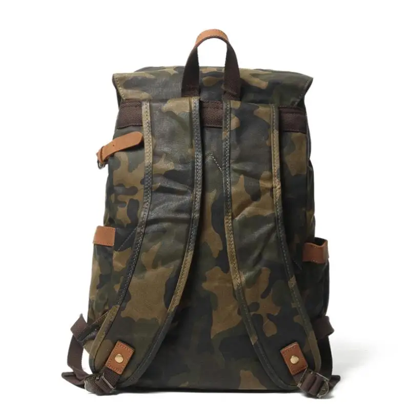 Men Vintage Waterproof Travel Camouflage Backpack Retro High Quality Wax Canvas School Bag Teenager College Leisure Bookbag