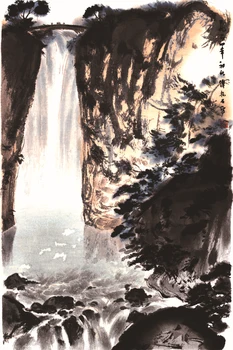 

traditional Chinese painting scenery landscape picture painting on canvas giant black and white picture waterfall in mountains