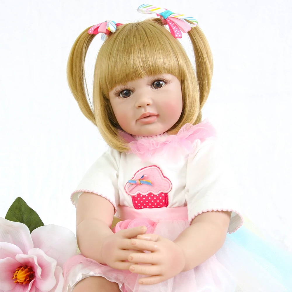 

Adorable Short Blond Hair Vinyl Silicone Reborn Toddler Baby Doll Princess Girl Doll Toys for Girls Boys Education Birthday Gift