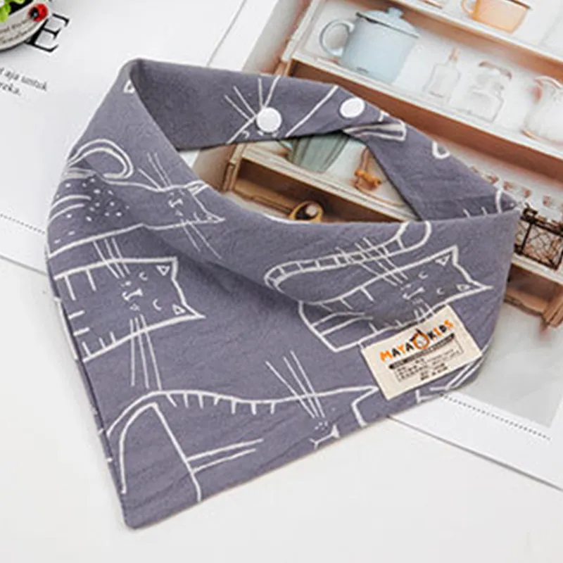 Cotton Linen Triangular Baby Bandana Bibs Cute Cat Pattern Infant Boys Girls Absorbent Burp Cloth for Drooling and Teething Saliva Towel (4)