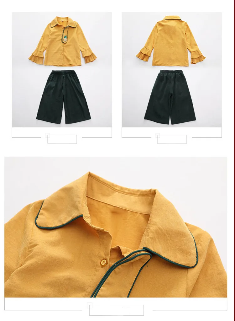 Kids Clothes Autumn Fashion Embroidery Shirt+Wide-leg Pants 2 Pcs Sets Girl Outfits Girls Clothes 8 Years Boutique Kids Clothing1201