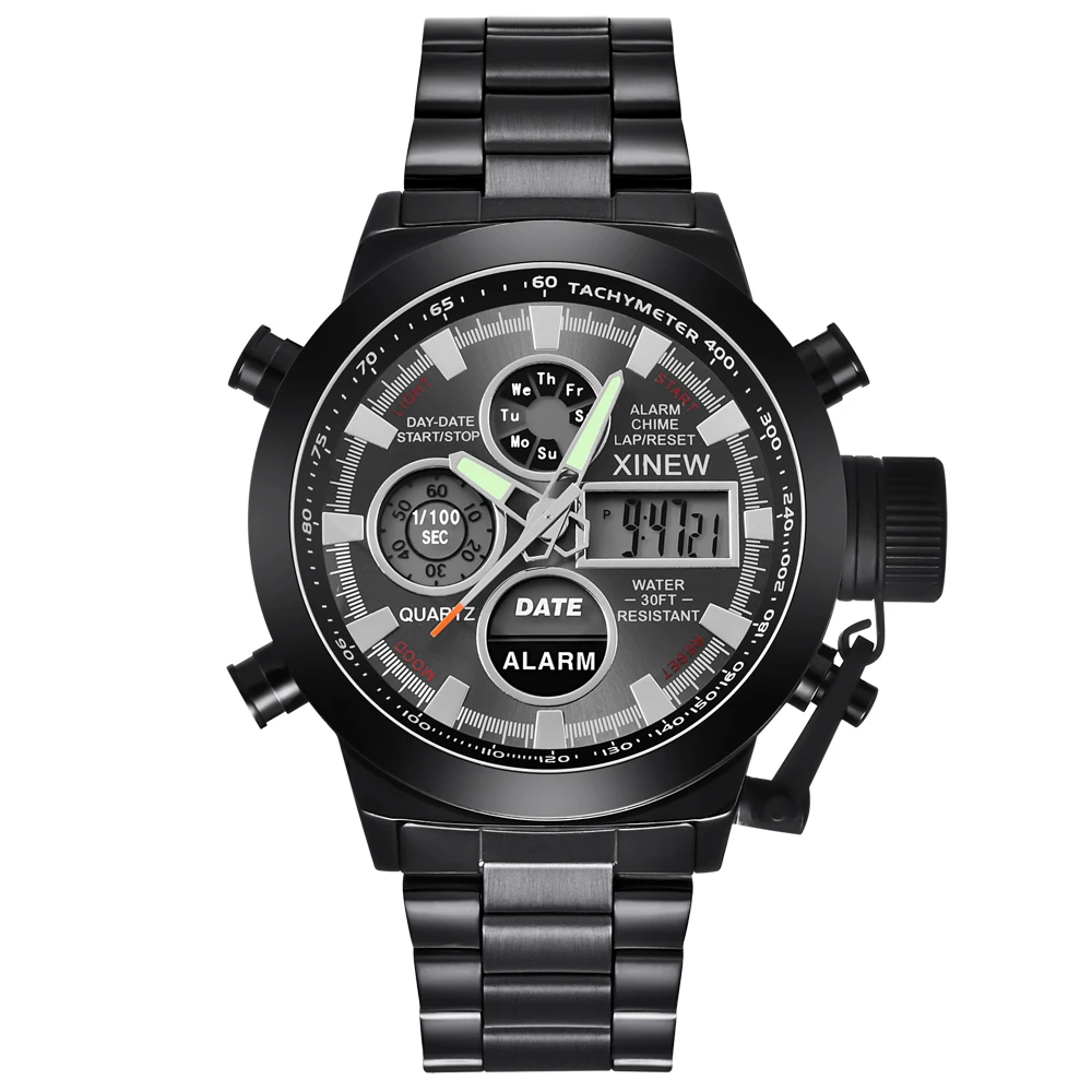 

Chronograph Business Watch Stainless Steel Dual Time Analog Digital Watches Men Waterproof Watch Relogio Masculno Original 2018