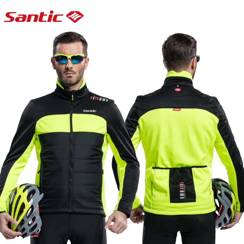 Santic зимняя велосипедная куртка с длинным рукавом, флисовая Мужская ветрозащитная теплая куртка, красная и зеленая велосипедная куртка, одежда M-4XL M5C01059