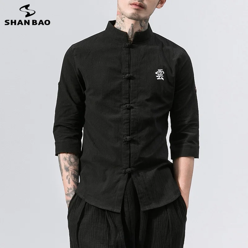 Бренд SHANBAO, китайский стиль, вышивка, пуговица, хлопок и лен, короткий рукав, рубашка, лето, новинка, мужская повседневная рубашка