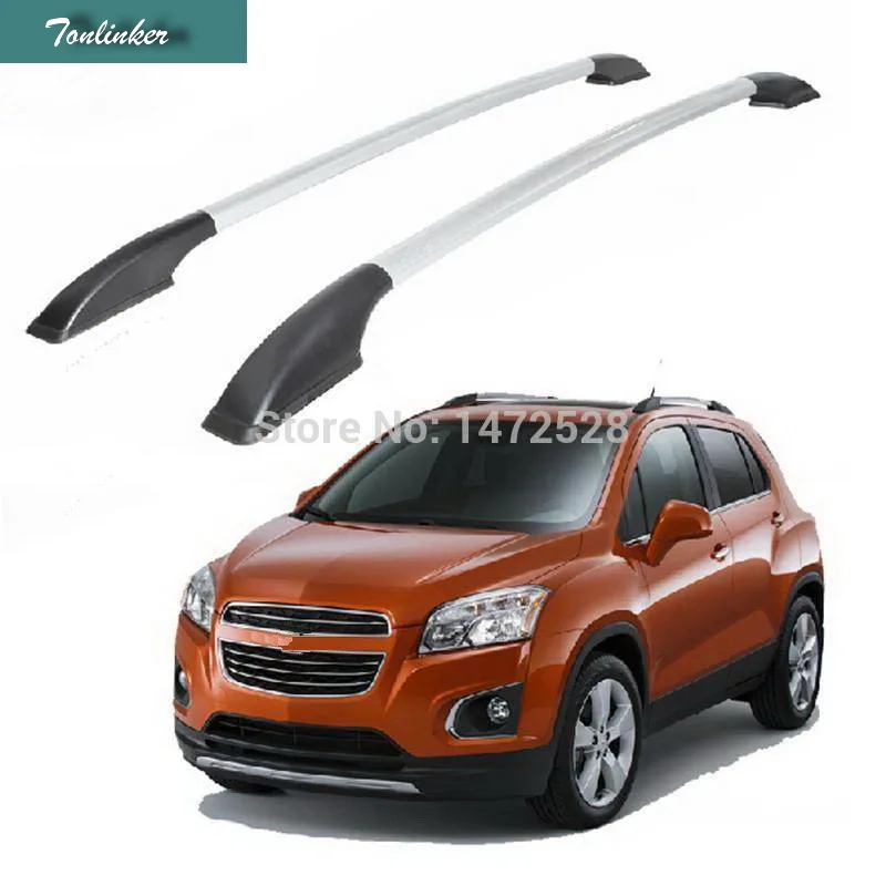 

Tonlinker 2 PCS DIY 4 Free Tripod Pad Car Styling Aluminum Modified Punch-free Roof Rack Stickers for Chevrolet TRAX Accessories