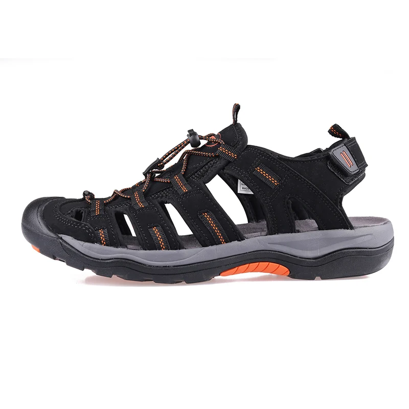 GRITION/мужские сандалии; уличная пляжная Летняя обувь на платформе с регулируемым закрытым носком; гладиаторы в рыбацком стиле; нескользящая комфортная обувь на каждый день - Цвет: Black orange