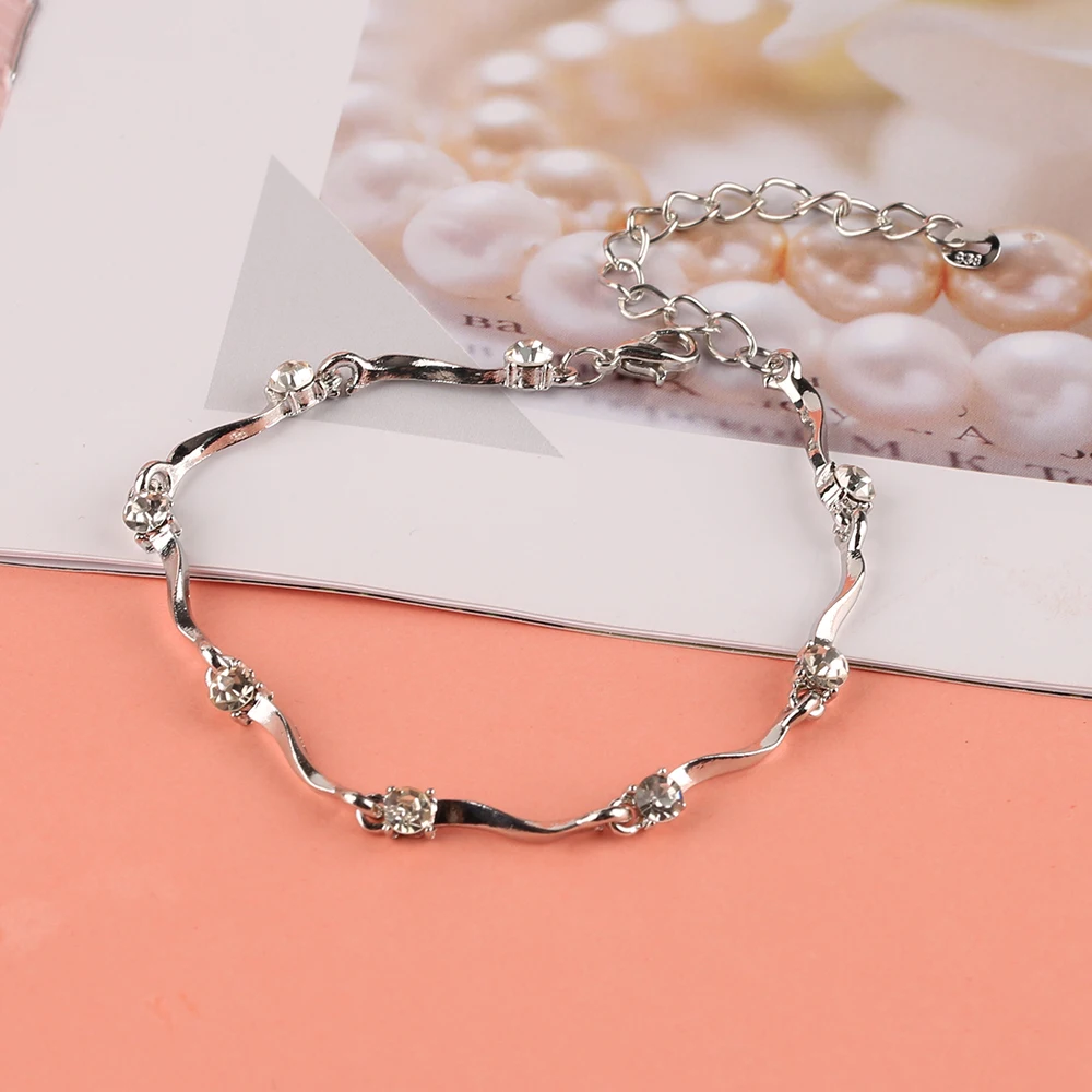 Ladies Bangle Fashion Silver Link Chain Crystal Bracelets Elegant Women Charming Zinc Alloy Bangles Chain for Mother's Day Gift (10)