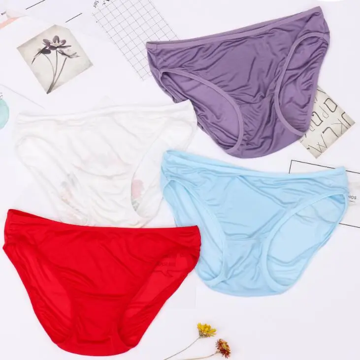 

4 Pack 100% Silk Women's Sexy Low Waist Panties Briefs Underwear Lingerie M L XL SG009
