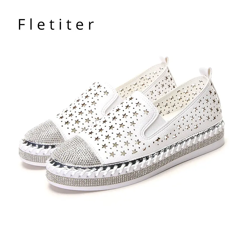 

Loafers Women Shoes 2019 Fashion Espadrilles Ladies Moccasins Shoes Women Crystals Loafers Summer Breathable Creepers Fletiter