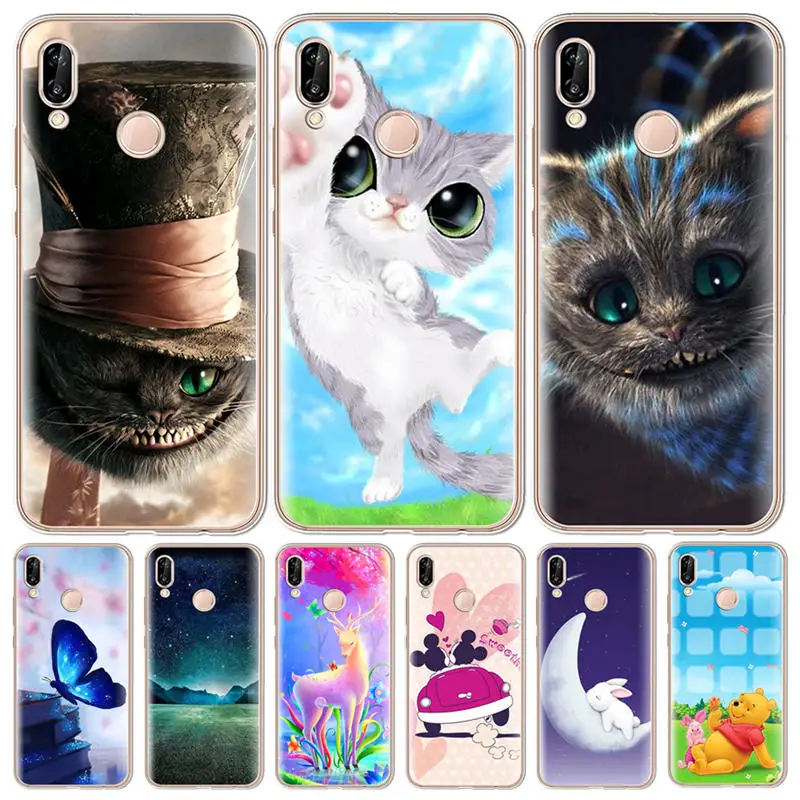 

Luxury For Coque Huawei Honor 6X 6A 7 7X 7C 7A pro 8 8X 9 9 10 Lite phone Case Soft Silicone TPU Cheshire Cat cover cartoon cute