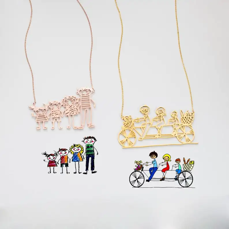 

Drawing Necklace Kid Artwork Necklace Customized Child Art Personalized Necklace Children Drawing Gift for Grandma Mom Gift