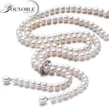 YouNoble Boda real perlas de Agua Dulce largo madre collar de las mujeres, joyería nupcial collar de perlas blanco natural verdadero cuerpo de niña
