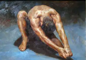

Huge art Oil painting nude strong male portrait gay canvas 36"