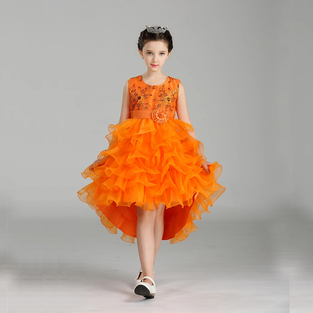 

Baby Girls Evening Dress Kid Bronzing Embroidery Tail Dress Children Clothes Flower Girl Princess Multi-layer Cake Tutu Dress