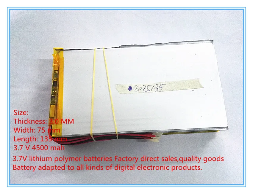 

Free shipping 3.7 V lithium polymer battery 4500 mah and 9 inches tablet batteries large volume thin 3075135