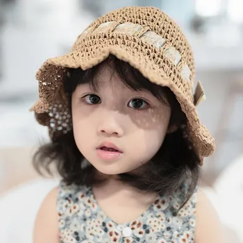 

New Summer Kids Girls Sun Hat Flower Breathable Hat Straw Hat Beach Cap